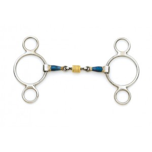 Centaur Blue Steel 2-Ring Gag with Loose Brass Roller Disks