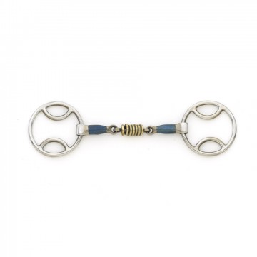 Centaur Blue Steel Loop Ring Gag with Brass Rollers